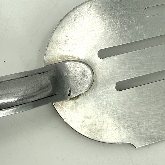 C.I. Stainless Vintage Slotted Angled Slanted Spatula Flipper 12.75” Solid Metal - Picture 4 of 9